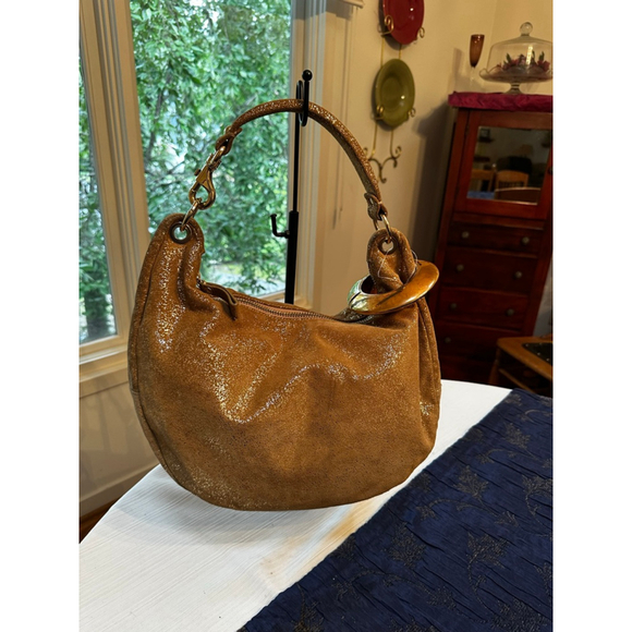 Jimmy Choo Gold Suede Metallic Hobo Bag - Picture 3 of 16